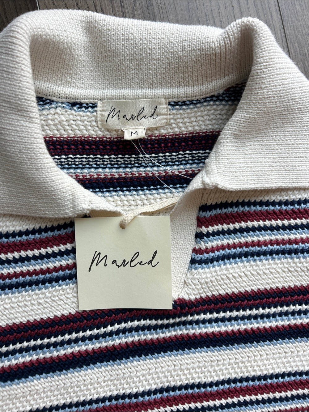 Marled Red Blue Striped Knit Polo Sweater NWT size Medium - Picture 2 of 3